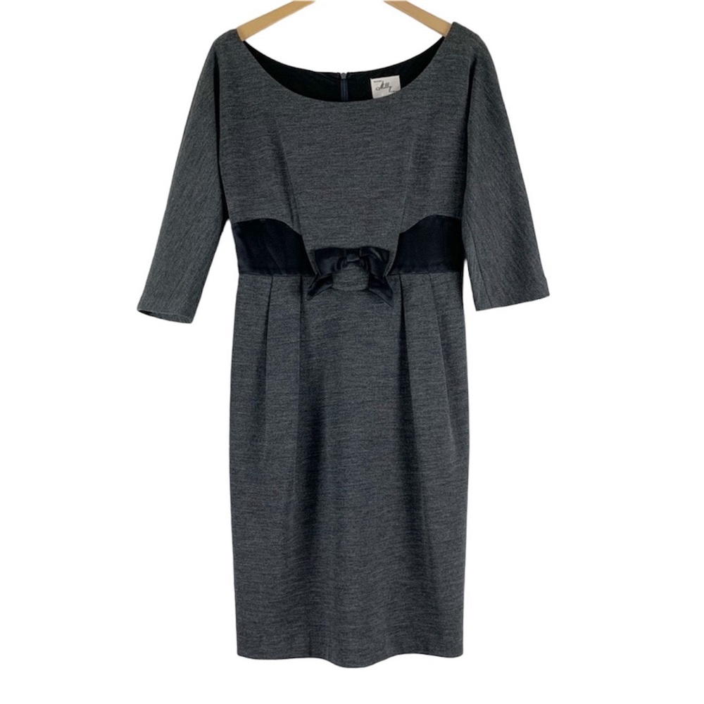 Milly New York Dress Italian Wool Gray Black Bow Sleeves Women’s Size Small